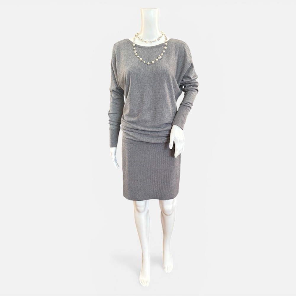 WHBM White House Black Market Gray Ribbed Knit Dolman Dress Size M